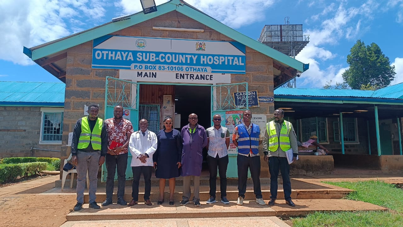 Medware and Amref teams at Othaya Sub-County Hospital main entrance