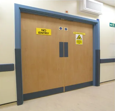 Lead-lined door for a radiology suite