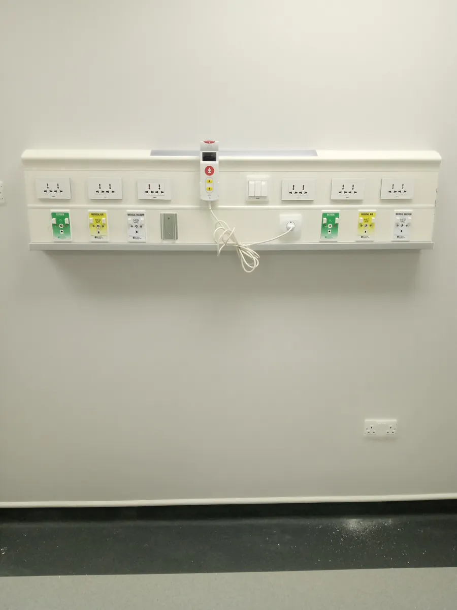 Bed head trunking with medical gas outlets and nurse call handset